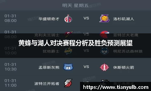 黄蜂与湖人对决赛程分析及胜负预测展望